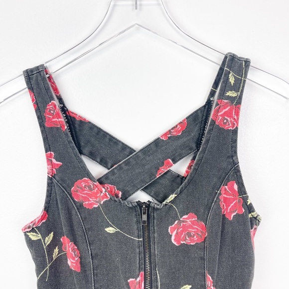 MinkPink Black Denim Dress with Roses, Size S - Picture 2 of 7